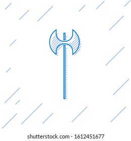 Blue line Medieval axe icon isolated on white background. Battle axe, executioner axe. Medieval weapon.  Vector Illustration
