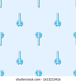 Blue line Medieval axe icon isolated seamless pattern on grey background. Battle axe, executioner axe. Medieval weapon.  Vector Illustration