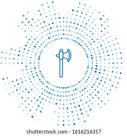 Blue line Medieval axe icon isolated on white background. Battle axe, executioner axe. Abstract circle random dots. Vector Illustration