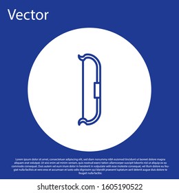 Blue line Medieval bow icon isolated on blue background. Medieval weapon. White circle button. Vector Illustration