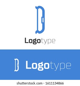 Blue line Medieval bow icon isolated on white background. Medieval weapon. Logo design template element. Vector Illustration