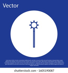 Blue line Medieval chained mace ball icon isolated on blue background. Medieval weapon. White circle button. Vector Illustration