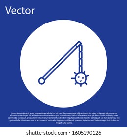 Blue line Medieval chained mace ball icon isolated on blue background. Medieval weapon. White circle button. Vector Illustration