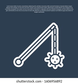 Blue line Medieval chained mace ball icon isolated on blue background. Medieval weapon.  Vector Illustration