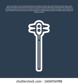 Blue line Medieval chained mace ball icon isolated on blue background. Medieval weapon.  Vector Illustration
