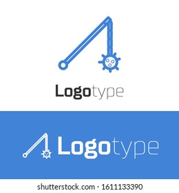 Blue line Medieval chained mace ball icon isolated on white background. Medieval weapon. Logo design template element. Vector Illustration
