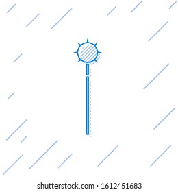 Blue line Medieval chained mace ball icon isolated on white background. Medieval weapon.  Vector Illustration