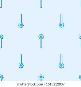 Blue line Medieval chained mace ball icon isolated seamless pattern on grey background. Medieval weapon.  Vector Illustration