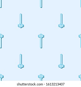 Blue line Medieval chained mace ball icon isolated seamless pattern on grey background. Medieval weapon.  Vector Illustration