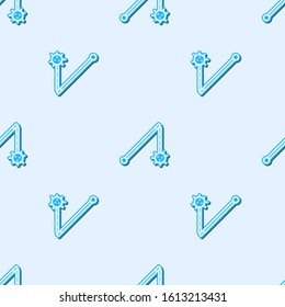 Blue line Medieval chained mace ball icon isolated seamless pattern on grey background. Medieval weapon.  Vector Illustration