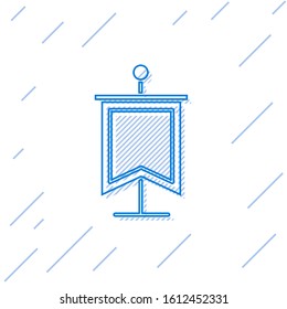 Blue line Medieval flag icon isolated on white background. Country, state, or territory ruled by a king or queen.  Vector Illustration