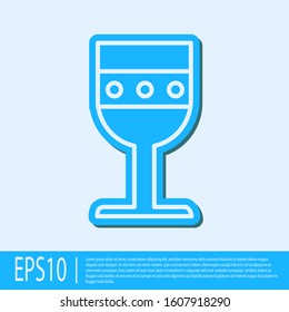 Blue line Medieval goblet icon isolated on grey background.  Vector Illustration