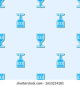 Blue line Medieval goblet icon isolated seamless pattern on grey background.  Vector Illustration
