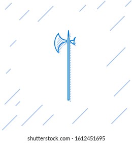 Blue line Medieval halberd icon isolated on white background. Medieval weapon.  Vector Illustration