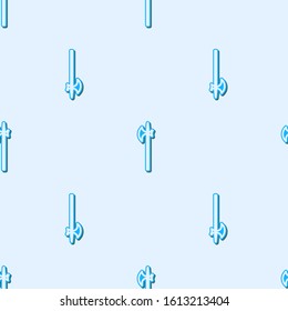 Blue line Medieval halberd icon isolated seamless pattern on grey background. Medieval weapon.  Vector Illustration