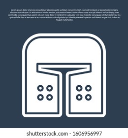 Blue line Medieval iron helmet for head protection icon isolated on blue background.  Vector Illustration