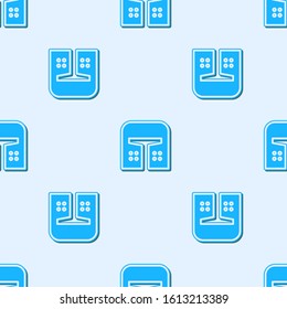 Blue line Medieval iron helmet for head protection icon isolated seamless pattern on grey background.  Vector Illustration