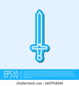 Blue line Medieval sword icon isolated on grey background. Medieval weapon.  Vector Illustration