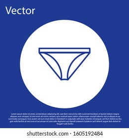 Blue line Men underpants icon isolated on blue background. Man underwear. White circle button. Vector Illustration