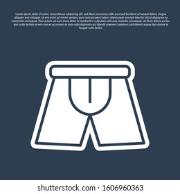 Blue line Men underpants icon isolated on blue background. Man underwear.  Vector Illustration
