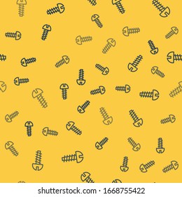 Blue line Metallic screw icon isolated seamless pattern on yellow background.  Vector Illustration