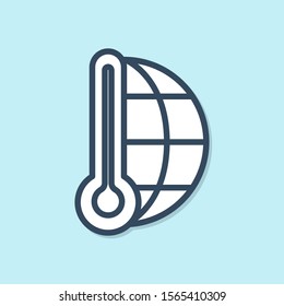 Blue line Meteorology thermometer measuring heat and cold icon isolated on blue background. Thermometer equipment showing hot or cold weather.  Vector Illustration