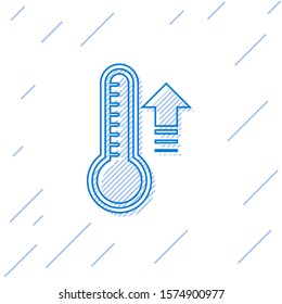 Blue line Meteorology thermometer measuring heat and cold icon isolated on white background. Thermometer equipment showing hot or cold weather.  Vector Illustration