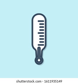 Blue line Meteorology thermometer measuring icon isolated on blue background. Thermometer equipment showing hot or cold weather.  Vector Illustration