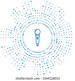 Blue line Microphone icon isolated on white background. On air radio mic microphone. Speaker sign. Abstract circle random dots. Vector Illustration