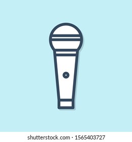 Blue line Microphone icon isolated on blue background. On air radio mic microphone. Speaker sign.  Vector Illustration
