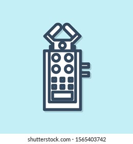 Blue line Microphone icon isolated on blue background. On air radio mic microphone. Speaker sign.  Vector Illustration