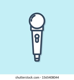 Blue line Microphone icon isolated on blue background. On air radio mic microphone. Speaker sign.  Vector Illustration
