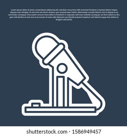 Blue line Microphone icon isolated on blue background. On air radio mic microphone. Speaker sign.  Vector Illustration