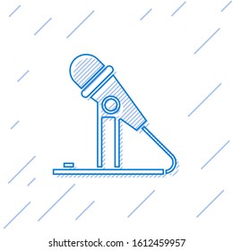 Blue line Microphone icon isolated on white background. On air radio mic microphone. Speaker sign.  Vector Illustration