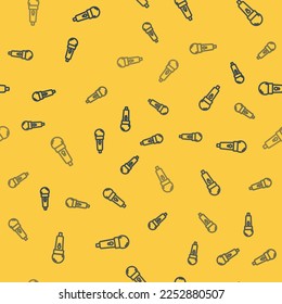 Blue line Microphone icon isolated seamless pattern on yellow background. On air radio mic microphone. Speaker sign.  Vector