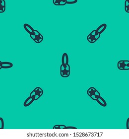 Blue line Military dog tag icon isolated seamless pattern on green background. Identity tag icon. Army sign.  Vector Illustration