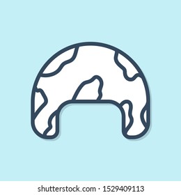 Blue line Military helmet icon isolated on blue background. Army hat symbol of defense and protect. Protective hat.  Vector Illustration