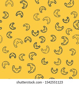 Blue line Military helmet icon isolated seamless pattern on yellow background. Army hat symbol of defense and protect. Protective hat.  Vector Illustration