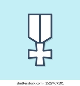 Blue line Military reward medal icon isolated on blue background. Army sign.  Vector Illustration