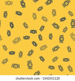 Blue line Military reward medal icon isolated seamless pattern on yellow background. Army sign.  Vector Illustration