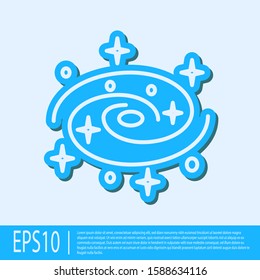 Blue line Milky way spiral galaxy with stars icon isolated on grey background.  Vector Illustration