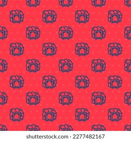 Blue line Mine entrance icon isolated seamless pattern on red background.  Vector