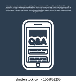 Blue line Mobile phone with Question and Exclamation icon isolated on blue background. Frequently asked questions.  Vector Illustration