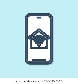 Blue line Mobile phone with smart home with wi-fi icon isolated on blue background. Remote control.  Vector Illustration
