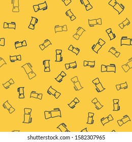 Blue line Moka pot icon isolated seamless pattern on yellow background. Coffee maker.  Vector Illustration