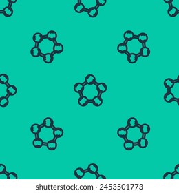 Blaue Linie Molekül Symbol isoliert nahtlose Muster auf grünem Hintergrund. Struktur von Molekülen in der Chemie, Naturwissenschaftslehrer innovative pädagogische Poster.  Vektorgrafik