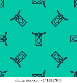 Blue line Money laundering icon isolated seamless pattern on green background. Money crime concept.  Vector