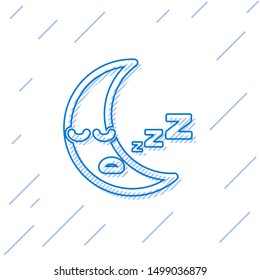 Blue line Moon icon isolated on white background. Cloudy night sign. Sleep dreams symbol. Night or bed time sign.  Vector Illustration