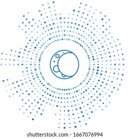 Blue line Moon icon isolated on white background. Abstract circle random dots. Vector Illustration
