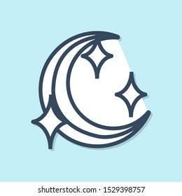 Blue line Moon and stars icon isolated on blue background.  Vector Illustration
